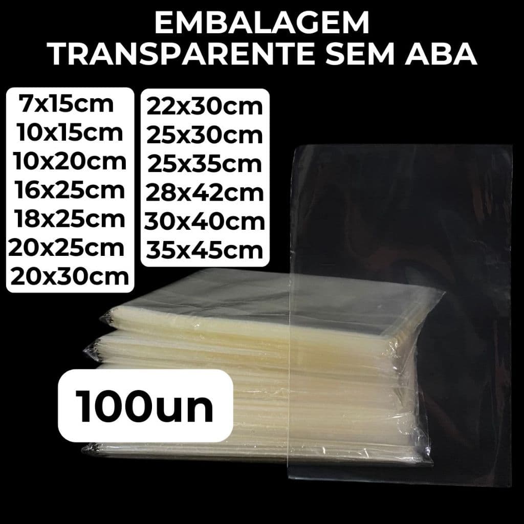 100 Unidades Saco Plástico Transparente Brilhante PP Reforçado BOPP Embalagem Sacola Várias Medidas