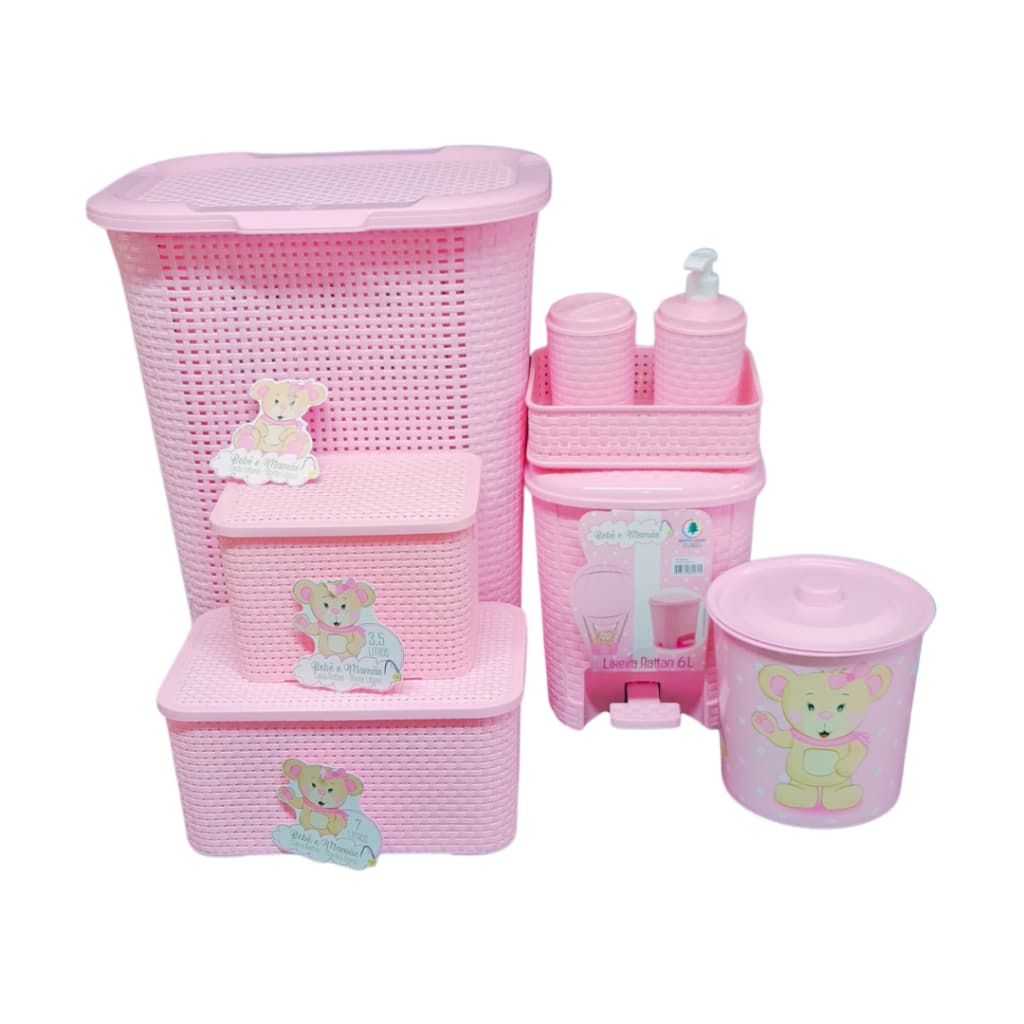 Kit Organizador para o Quarto do Bebê com Cesto, Lixeira e Caixa Multiuso Rattan - Monte Líbano