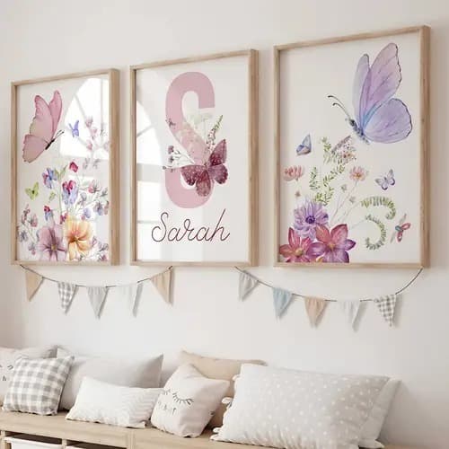 quadro decorativo menina  infantil borboletas