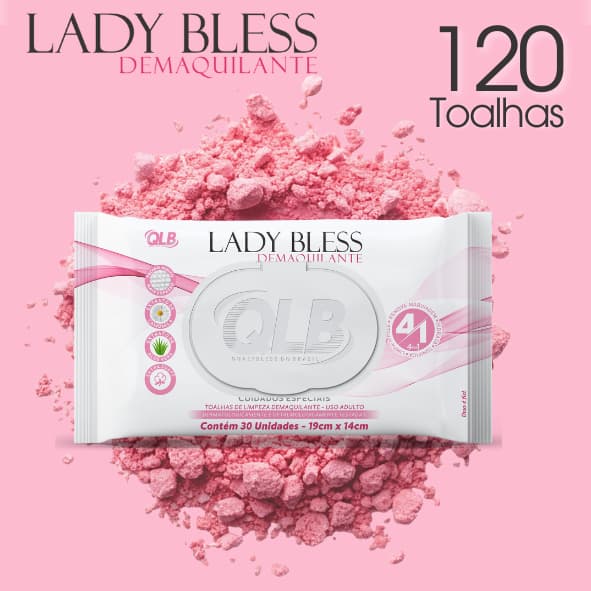 Kit com 4 Lenços/Toalhas Umedecidas Demaquilante LadyBless c/ 30 Toalhas Cada – Tampa FlipTop