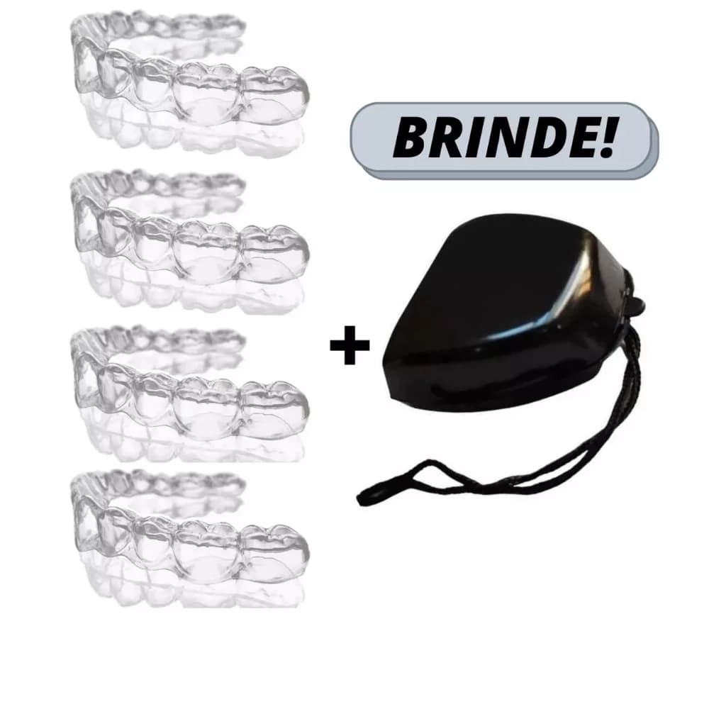 Protetor Bucal 04 Placas Termomoldável com Estojo Preto Anti Bruxismo