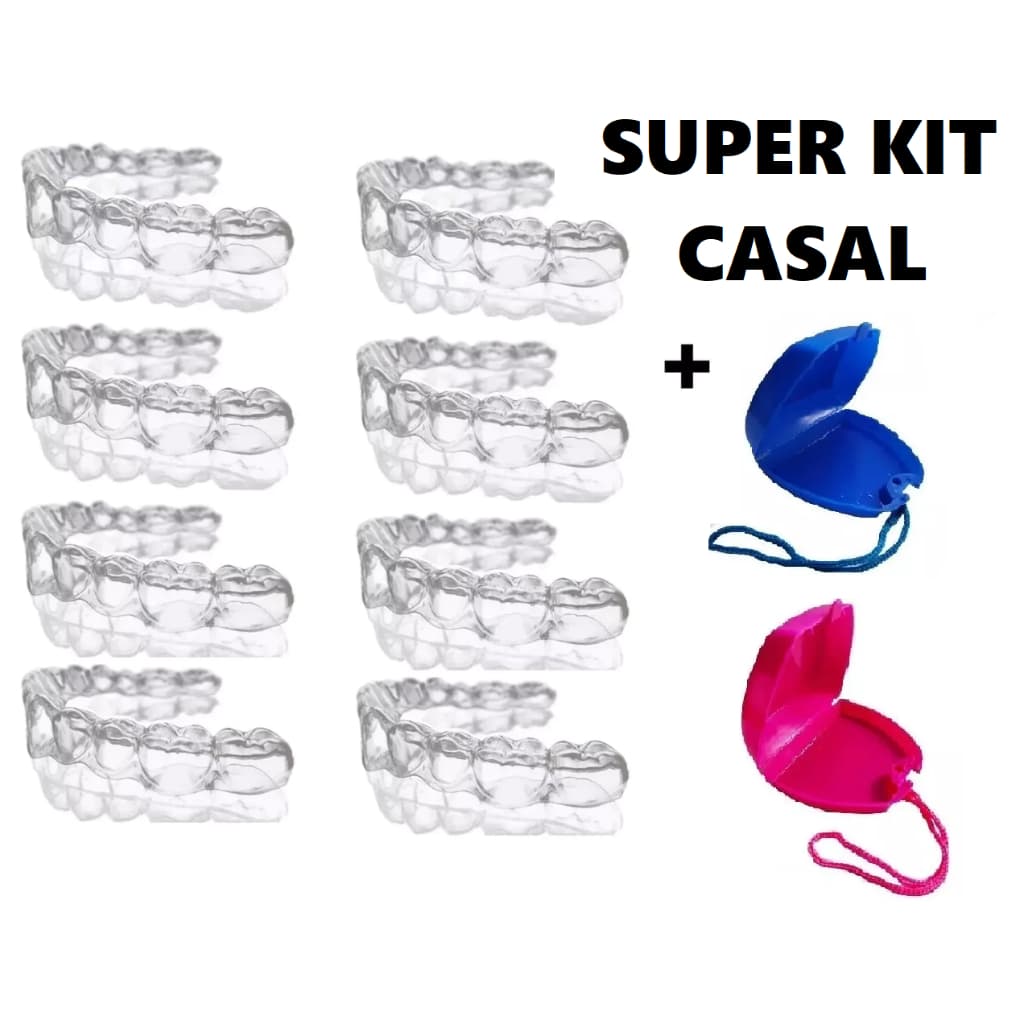 Kit Casal 08 Placas Protetora Termomoldável com 02 Estojos Anti Bruxismo