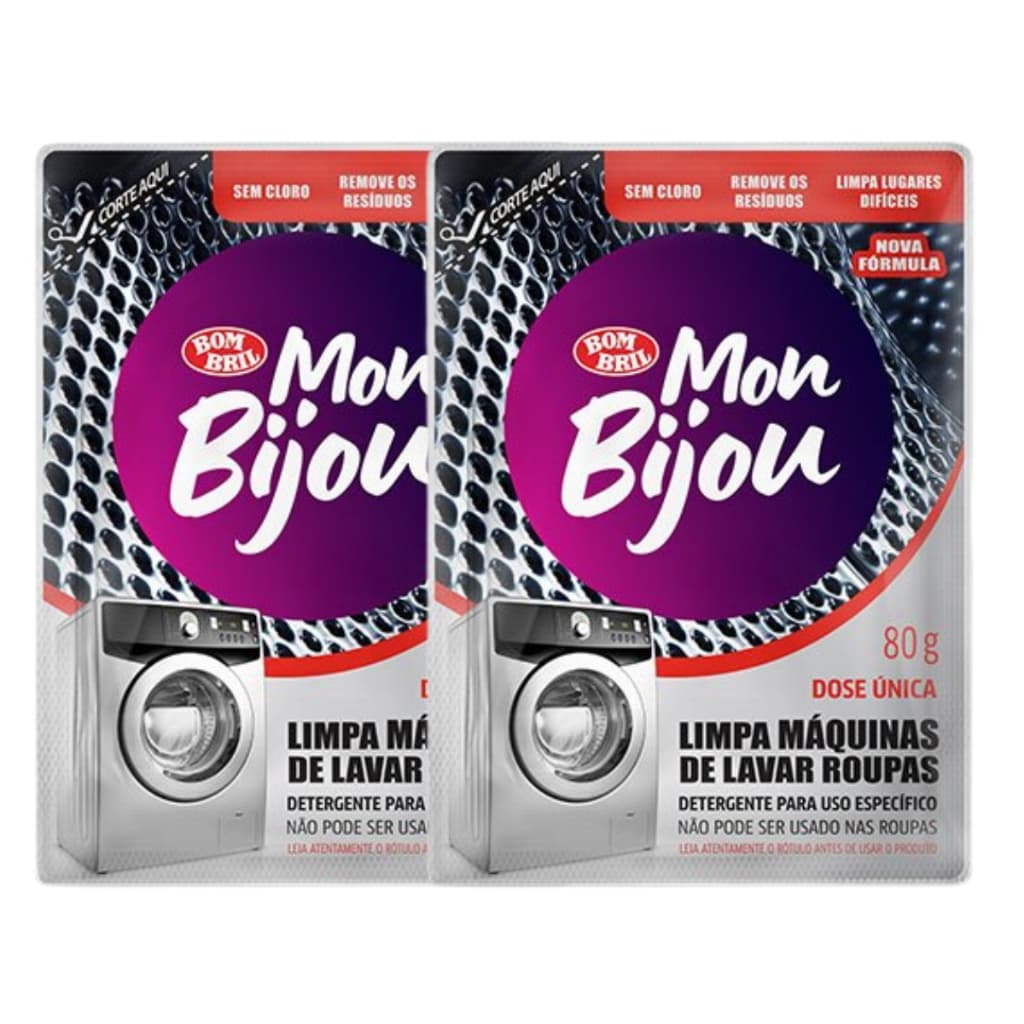 Kit com 2 Detergentes Pó Limpa Maquina Lava Roupa Mon Bijou Bombril 80G Pratico