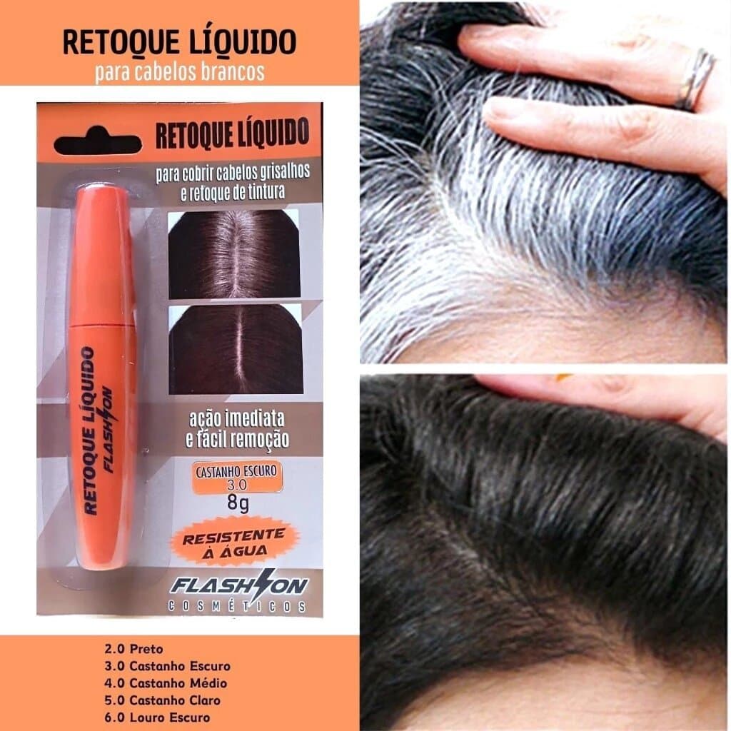 RETOQUE LIQUIDO DE RAIZ PARA COBRIR CABELOS GRISALHOS E RETOQUES DE TINTURA FLASHON 8G
