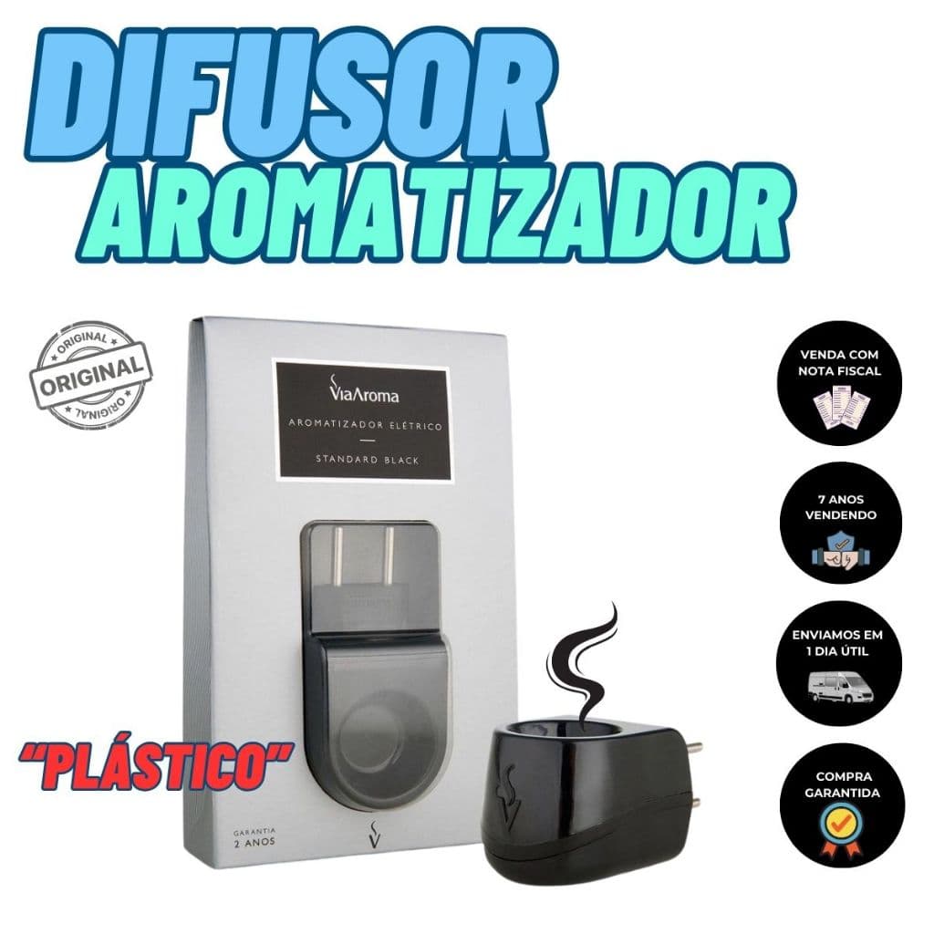 Aromatizador Plástico Elétrico Bivolt Preto Difusor de Óleos Essenciais Via Aroma Escolha sua cor