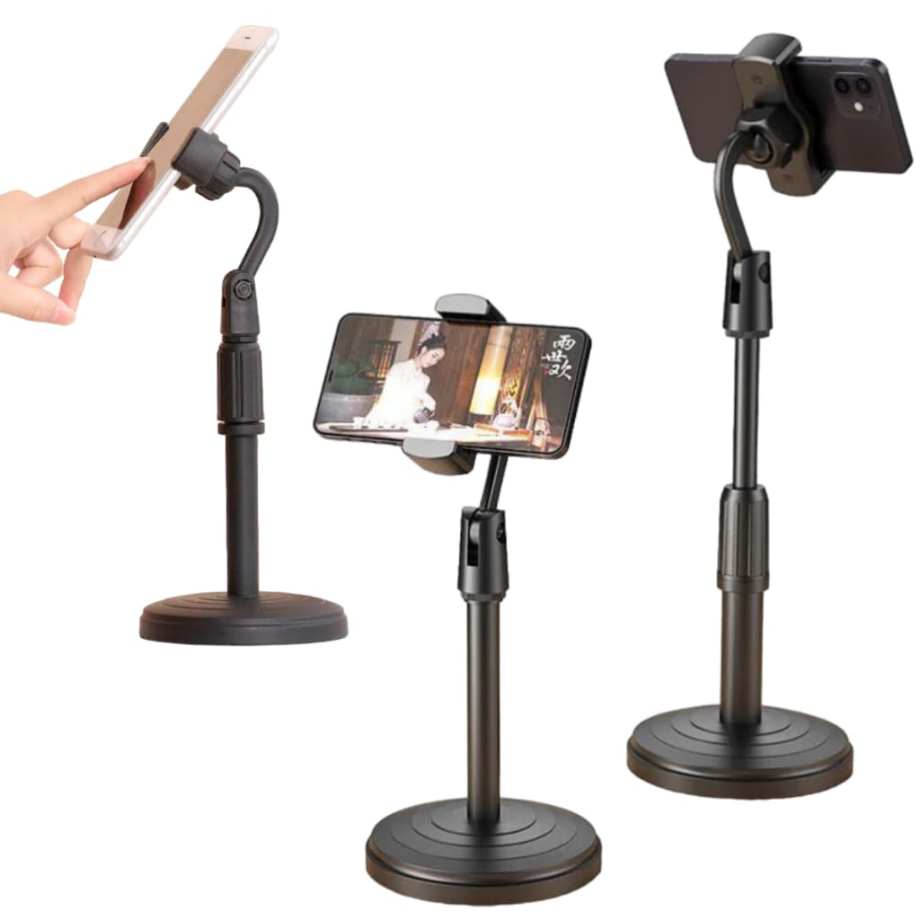 Suporte Celular Estabilizador Mesa Universal Articulado 360º Regulagem de Altura Base Pesada Tripe