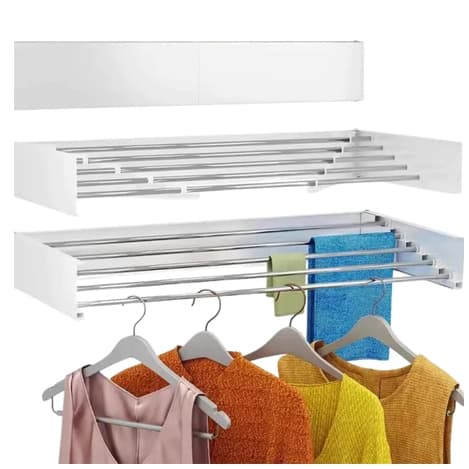 80/100cm Varal de Parede Retrátil Dobrável Romelux – Alumínio Anticorrosão, Suporta 15kg, Ideal para Espaços Pequenos