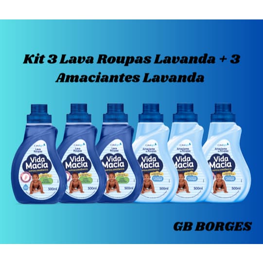 Lava Roupas Vida Macia Bebê Lavanda 3x500ml + Amaciante Lavanda 3x500ml (PROMOÇÃO)