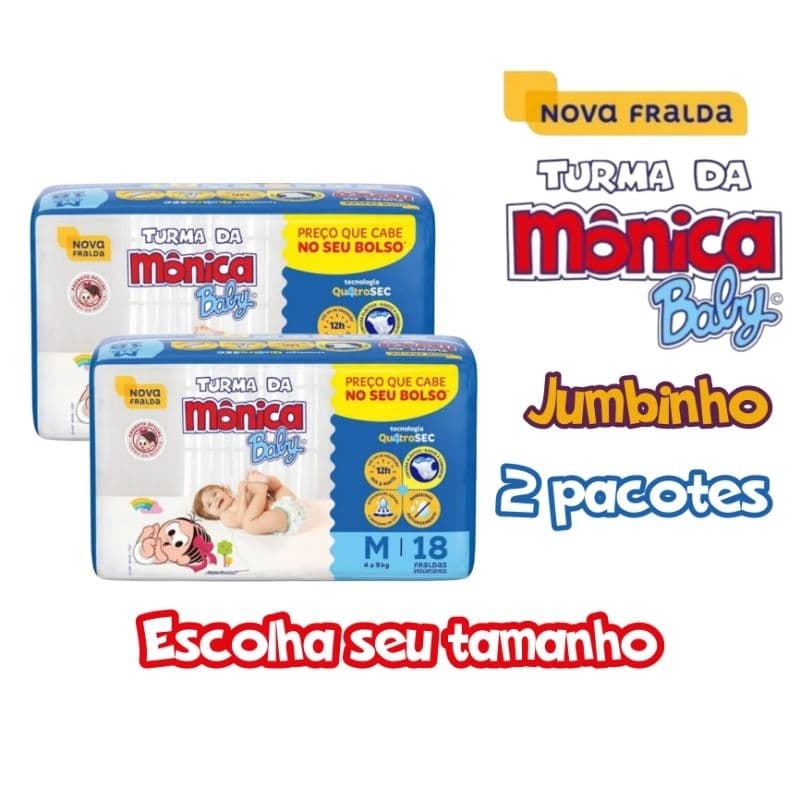 Kit Com 2 Pacotes de Fralda Turma Da Monica Baby Jumbinho