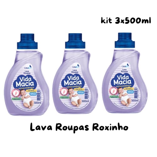 Lava Roupas Vida Macia  Líquido (Kit 3 Unidades 500ml PROMOÇÃO)