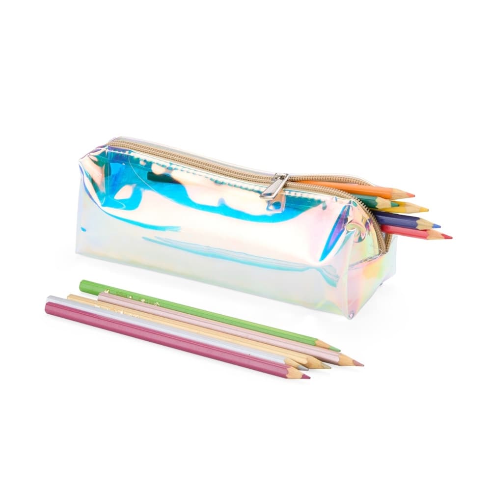 Estojo Feminino Escolar Organizador Metalizado Lapis Transparente Volta as Aulas Lista Material