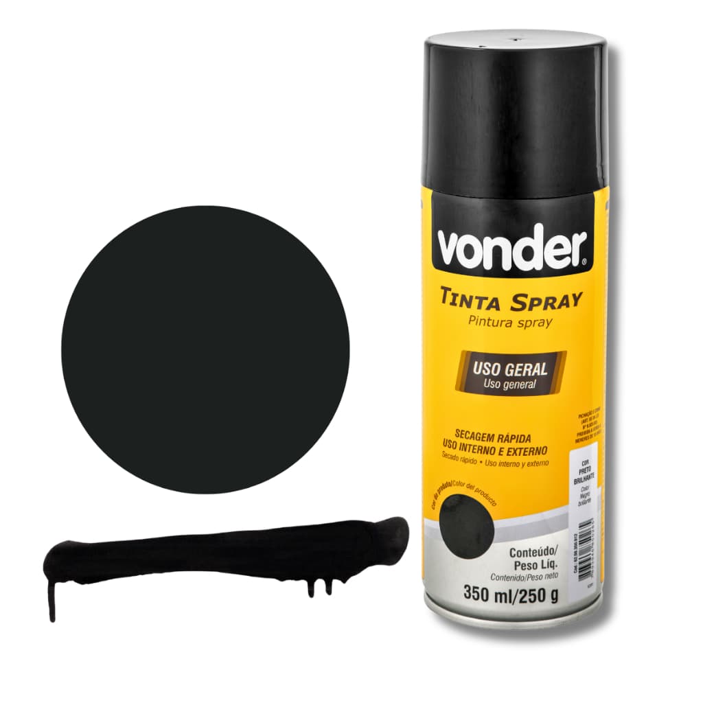 Tinta Spray Uso Geral 350ML Preto Fosco Vonder Secagem Rápida Artesanato Madeira Ferro Metal Gesso