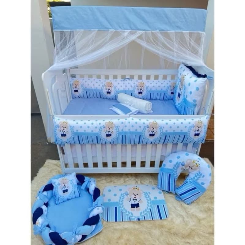 Kit Berço 9 Peças  Pequeno Urso  luxo Sublimado para berço padrão americano e nacional