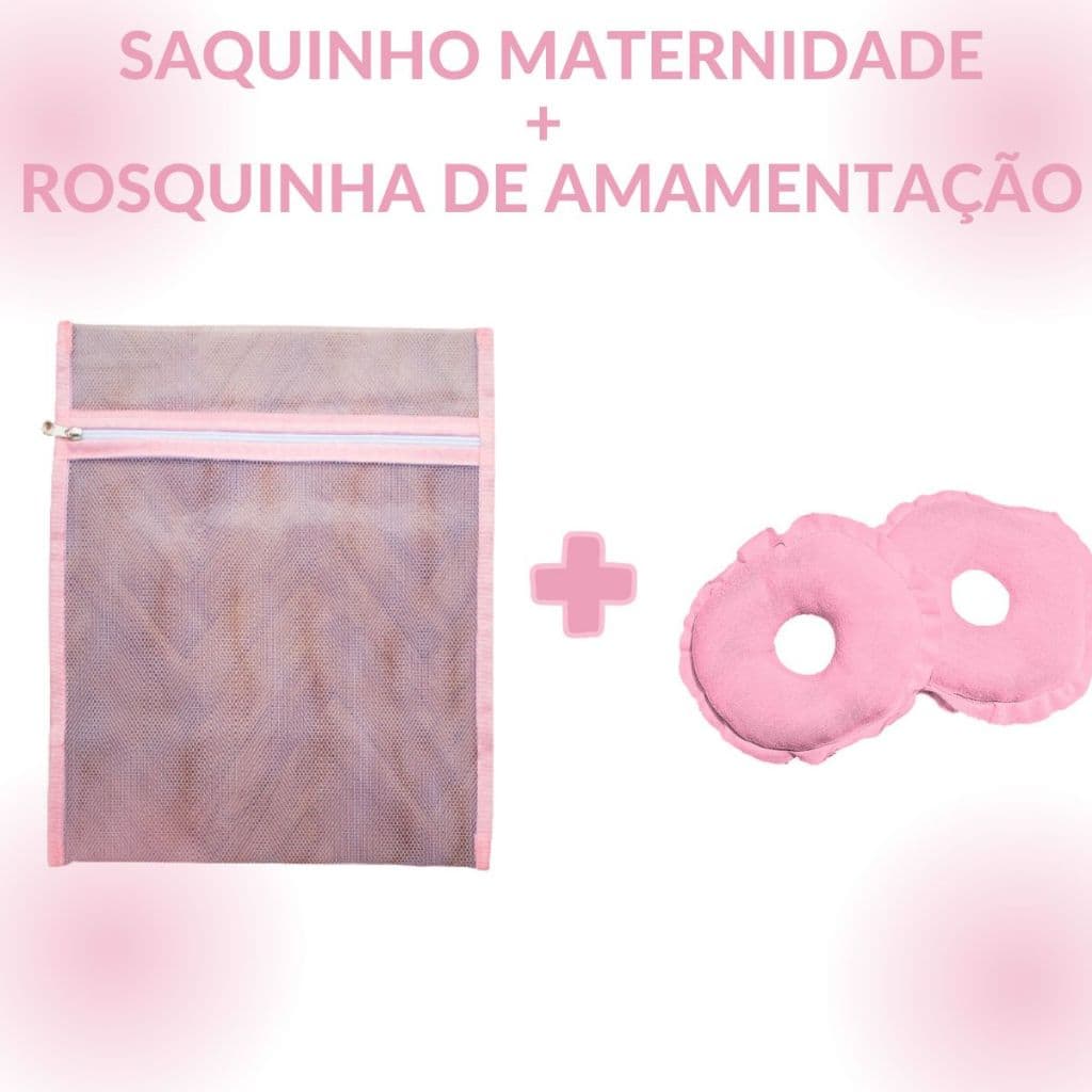 Kit 06 Saquinhos Maternidade Bebê Organizador Mala Gestante 30 x 35 + Rosquinha de Amamentação 1 PAR 2 UNIDADES Protetor