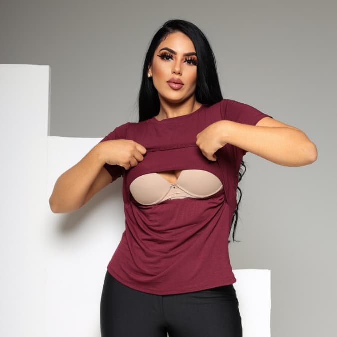 Blusa Amamentação  Blusinha Feminina Manga Curta Blusa Gestante Maternidade