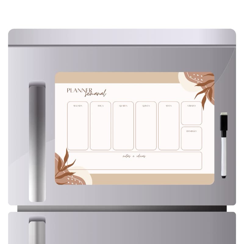 Planner Semanal com imã para geladeira com caneta e apagador