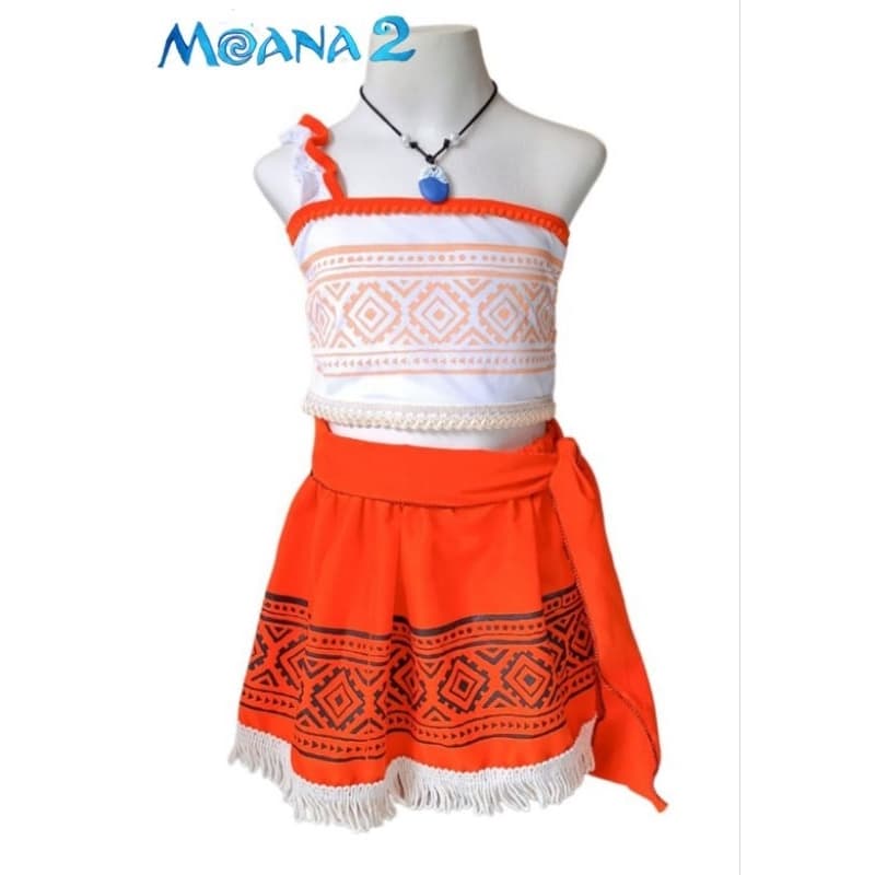 Fantasia Princesa Moana 2 com colar infantil de 2 a 12 anos.