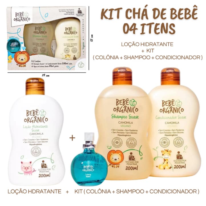 Kit Chá de Bebê - Shampoo Condicionador Colônia sem Álcool  + Loção Hidratante - Cuidado Natural