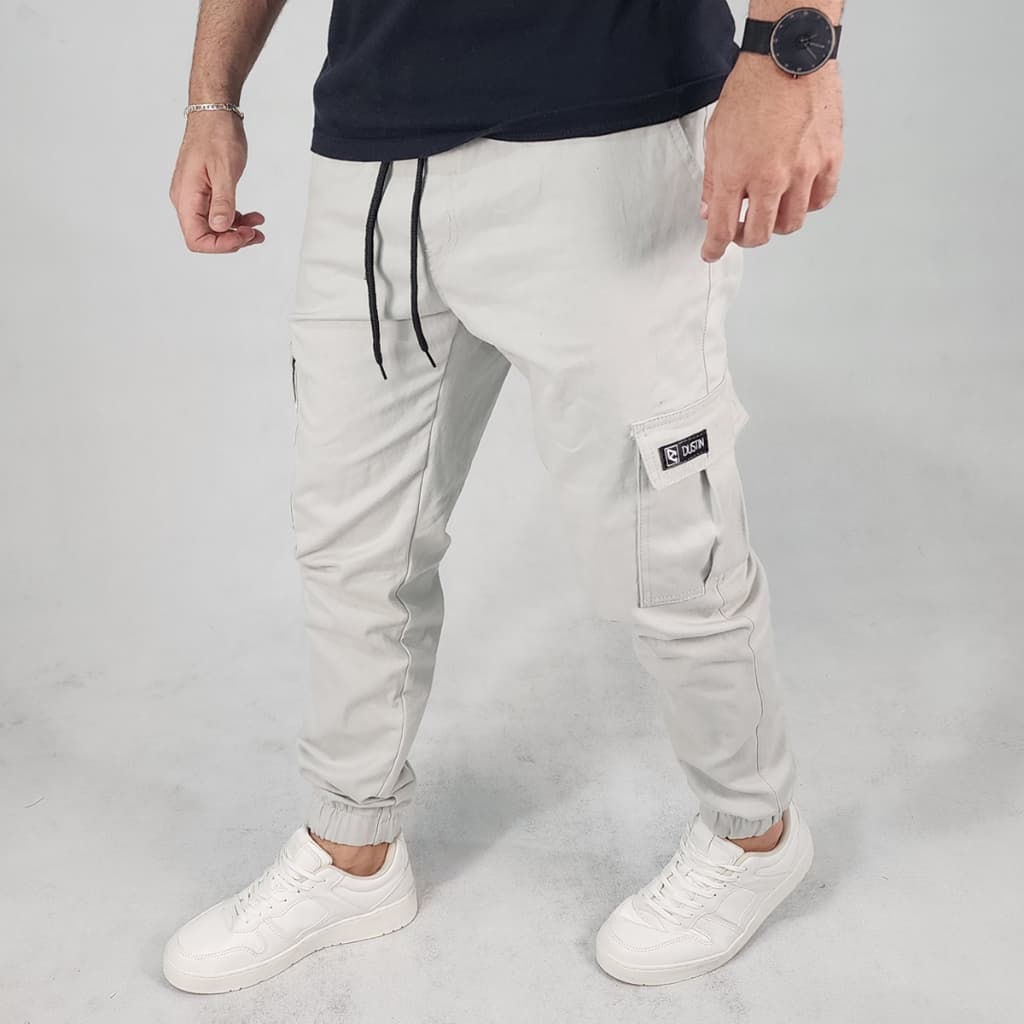 Calça Cargo Jogger Masculina Elastano Sarja Punho Elastico Street Casual