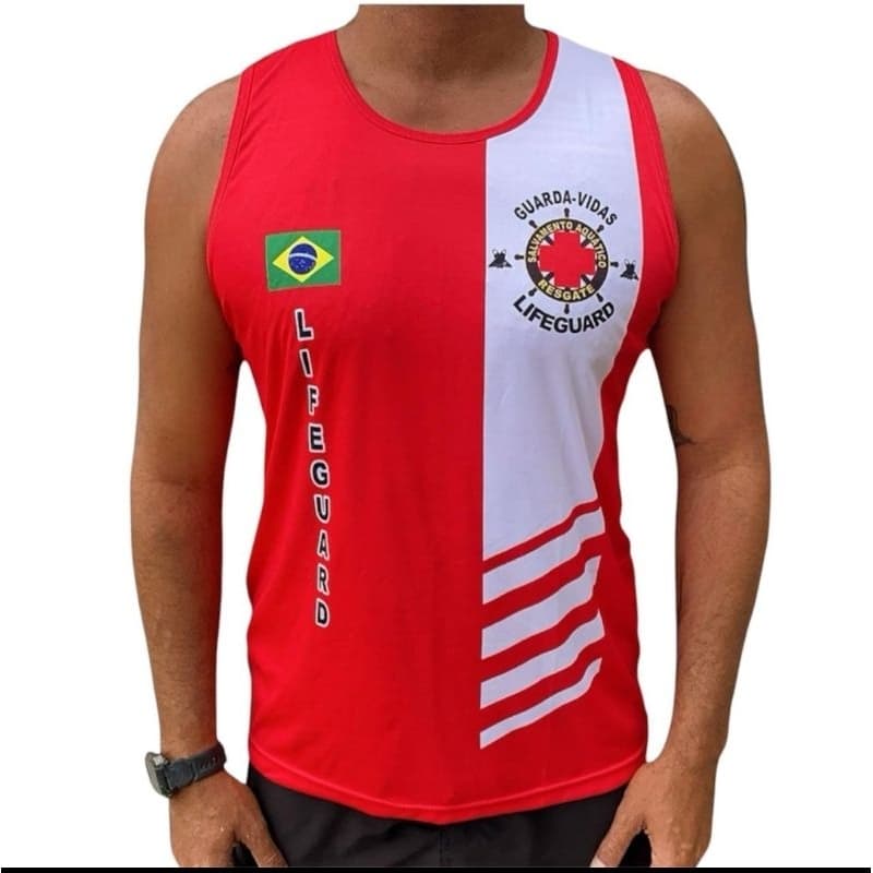 Camiseta Guarda Vida Civil Life Guard Resgate socorrista Guardião de Piscina Vermelha c Faixa Branca