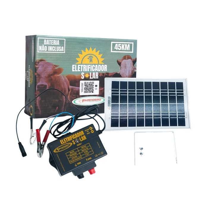 Cerca Elétrica Rural Eletrificador Solar 45km S/ Bateria