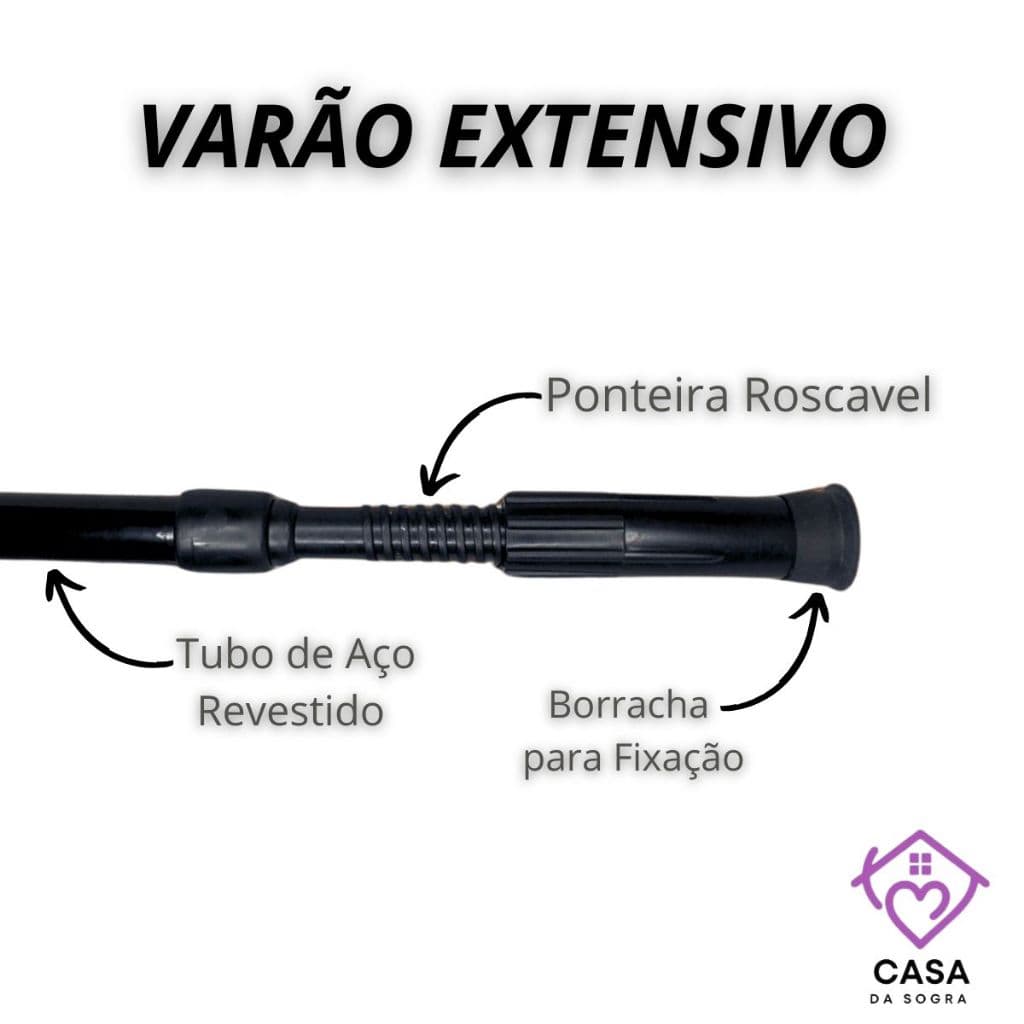 Varão Extensivo Ajustável 45cm até 1,50mt Bastão Extensivel Box Banheiro Suporte Extensor Preto