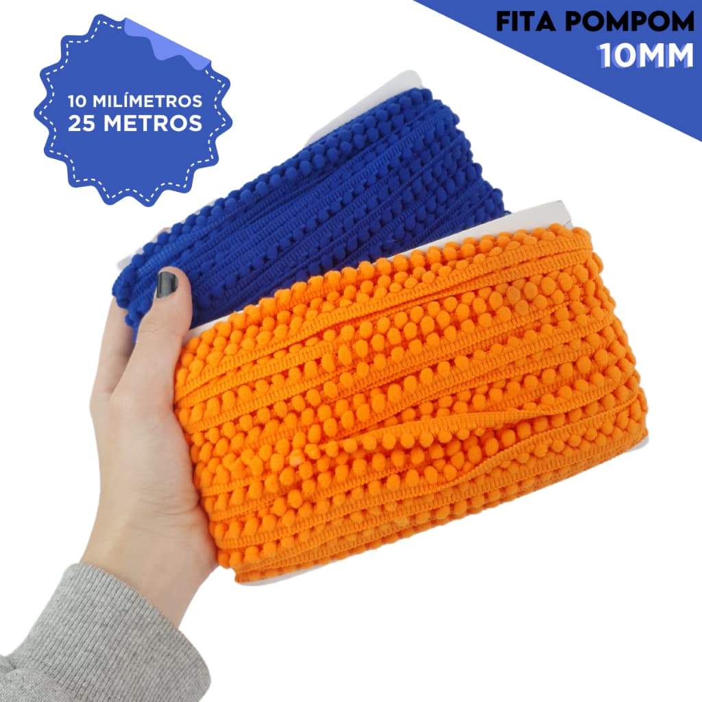 Fita Pompom 10mm Rolo Com 25 Metros - Diversas Cores - Mazzal