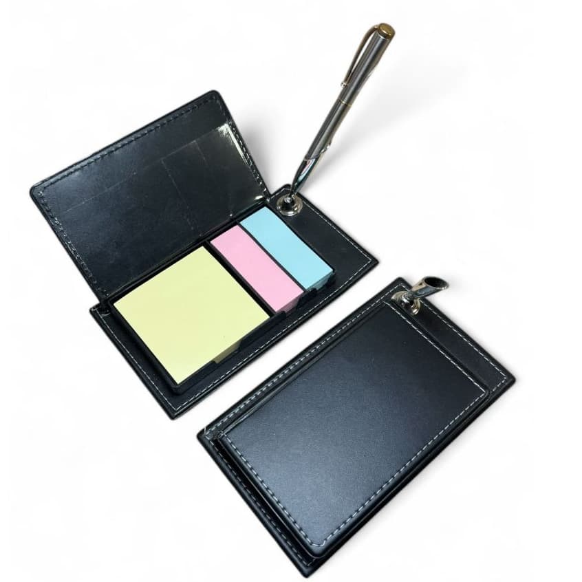 Bloco De Anotações Auto Adesivo Lembrete Colorido Em Couro Sintético E Suporte Plastico Para Caneta