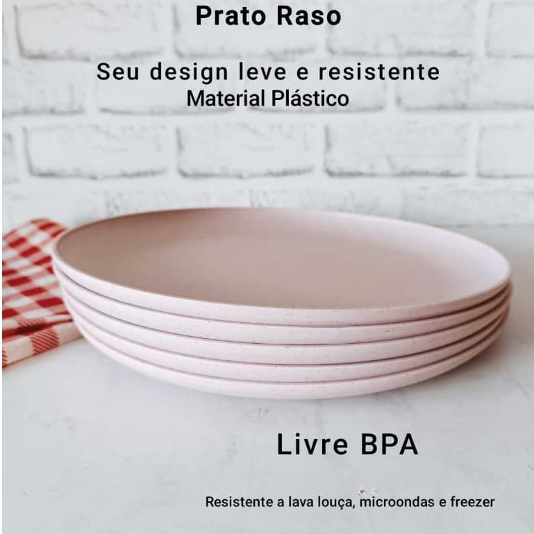 Kit 4 ou 6 Pratos Rasos em Plástico Duro podem ir no Micro-ondas e Lava Louças para o Dia a Dia