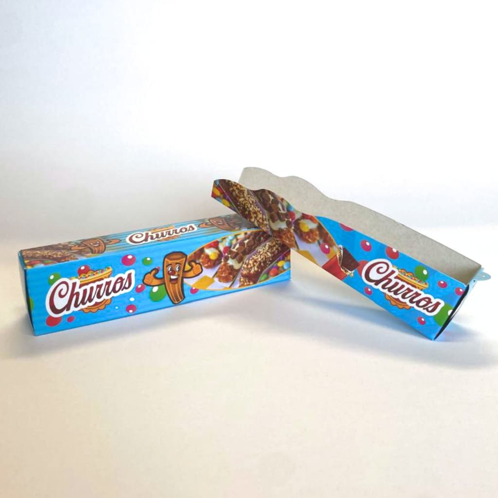 Caixinha para Churros Delivery viagem 100 unidades - parte interna e externa