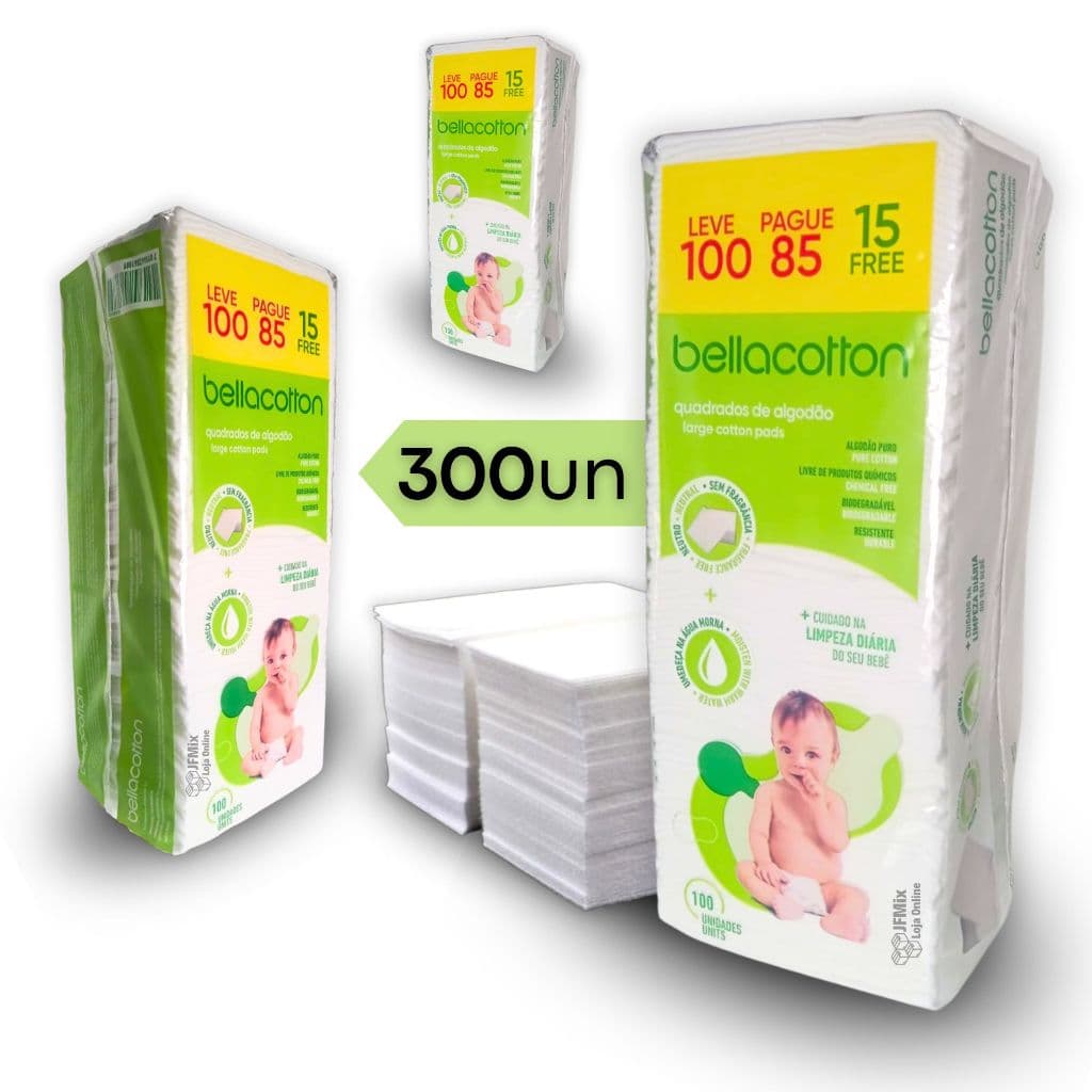 Algodão quadrado bebê bellacotton 300 unidades