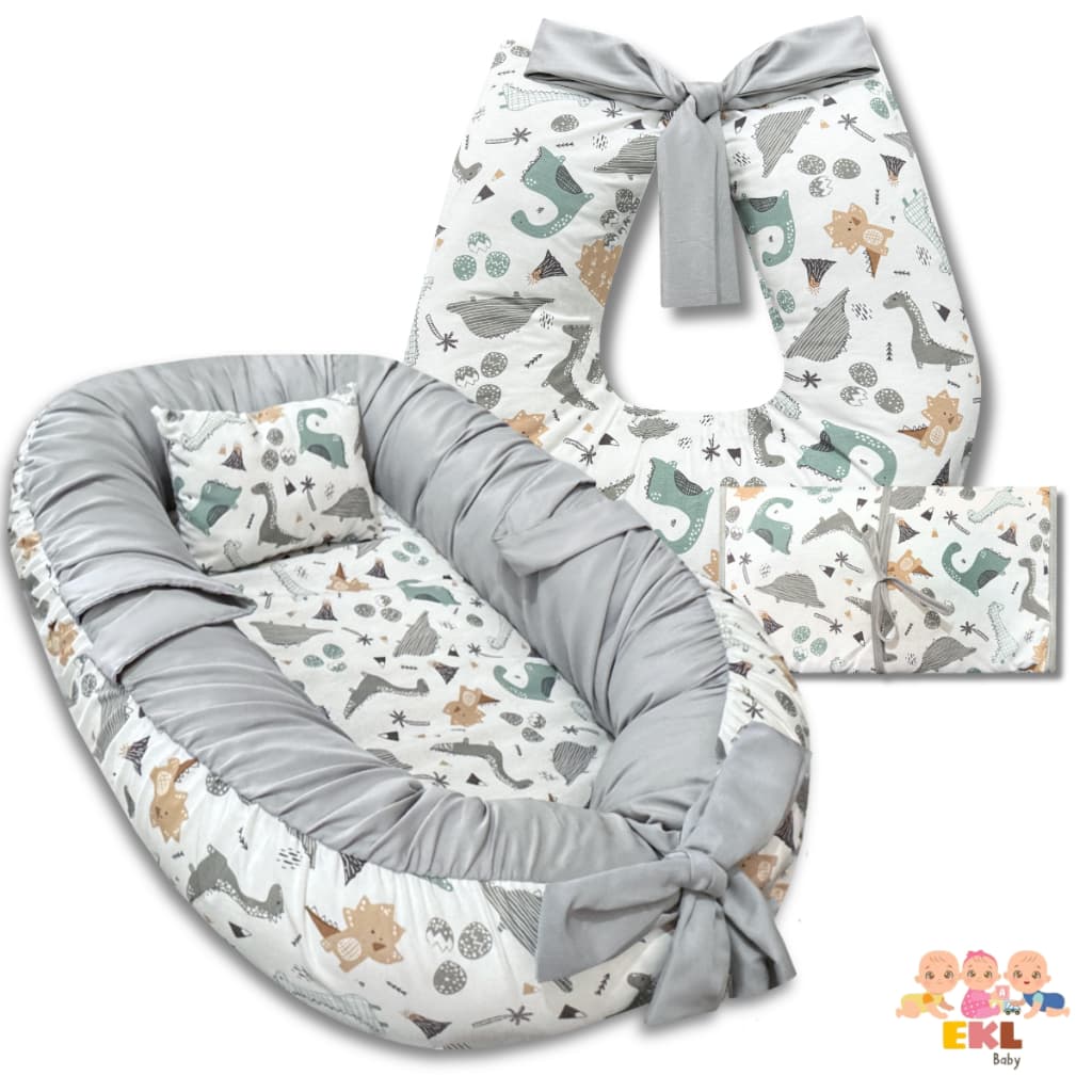 Kit Ninho Redutor de berço para bebê + Almofada de Amamentação + Trocador Portatil - Menino Menina estampado Algodão