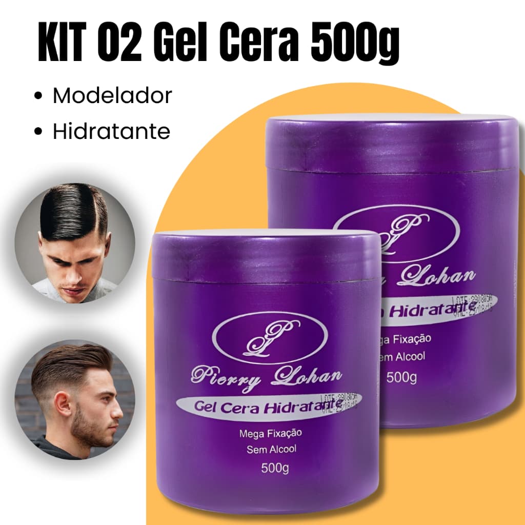 KIT 02 Gel Cera Pierry Lohan 500g Original Cola Modelador Cachos Baby Hair Trança Grande Pentear