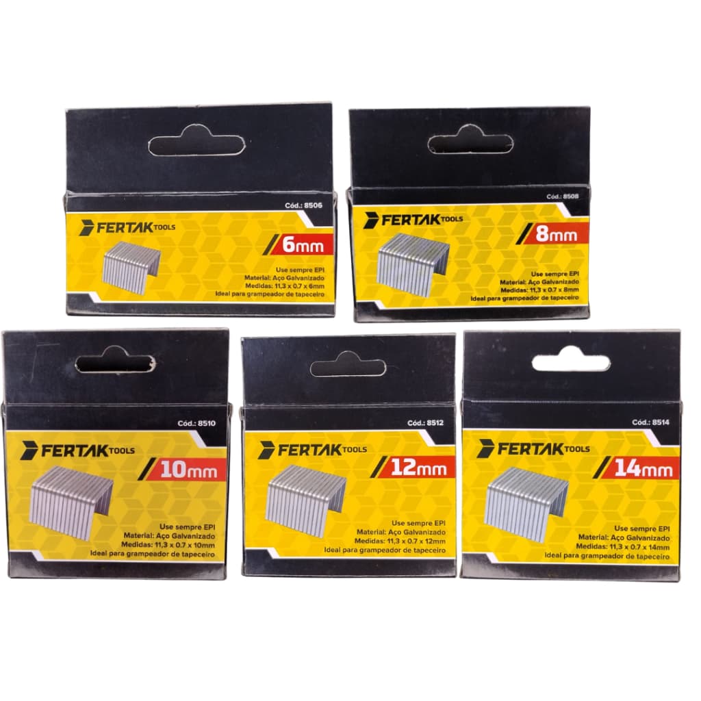 Grampo Grampeador Tapeceiro 6mm, 8mm, 10mm, 12mm ou 14mm Profissional Galvanizados Caixa Com 1000 Unidades