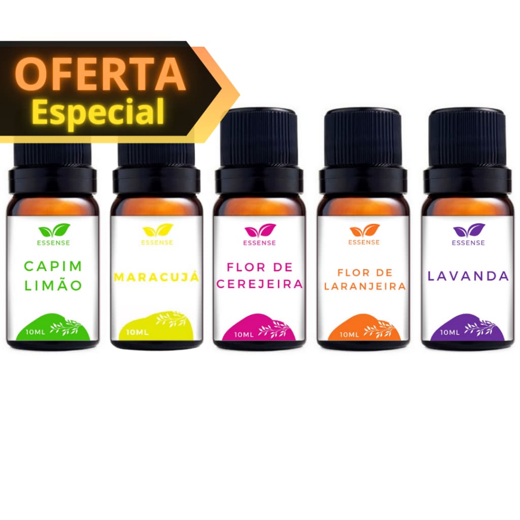 5 Essências Capim Limão Maracujá Flor de Cerejeira Flor de Laranjeira Lavanda Óleo Essencial