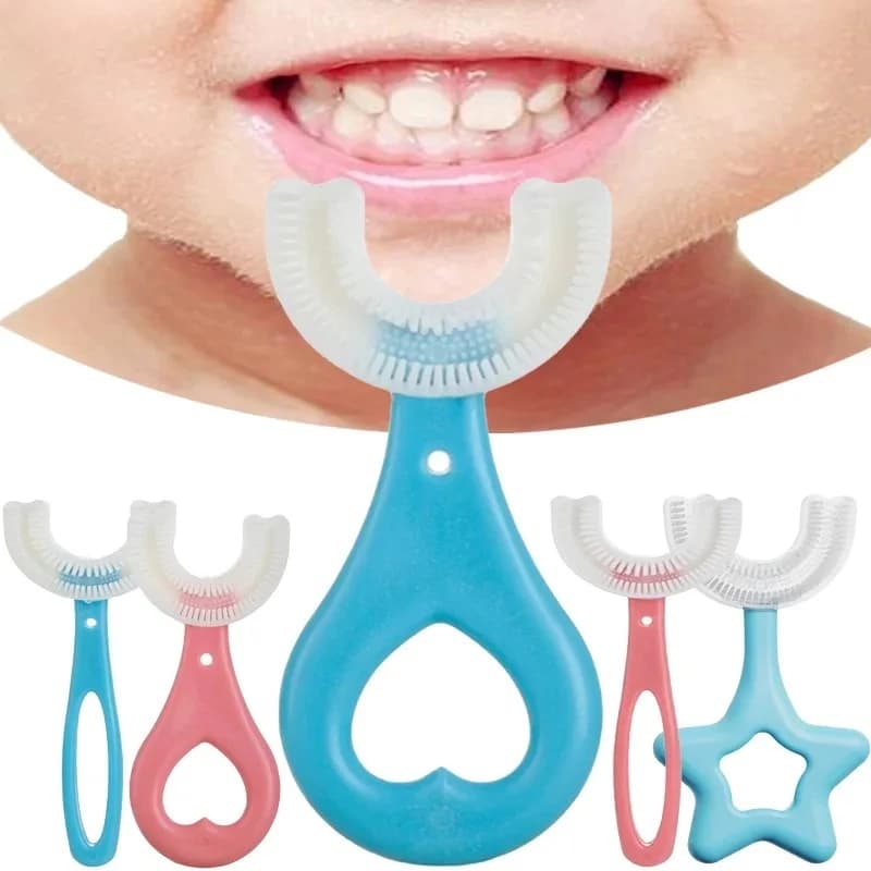 Escova Dentes Infantil Higiene Bebê Formato U 360° de Silicone