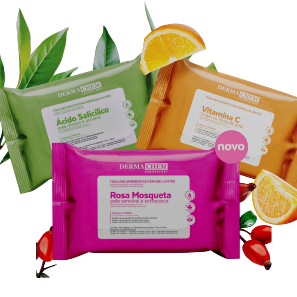 Dermachem Toalhas Umedecidas Demaquilante (Vitamina C, Rosa Mosqueta e Ácido Salicílico)