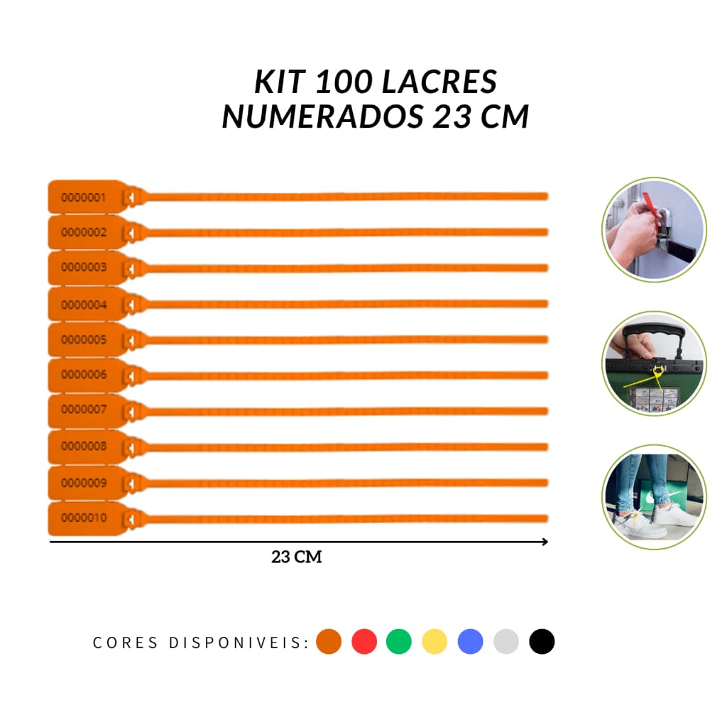 Kit 100 Lacres 23cm Numerado Segurança Malote Containers Cargas Uso Hospitalar - Varias Cores