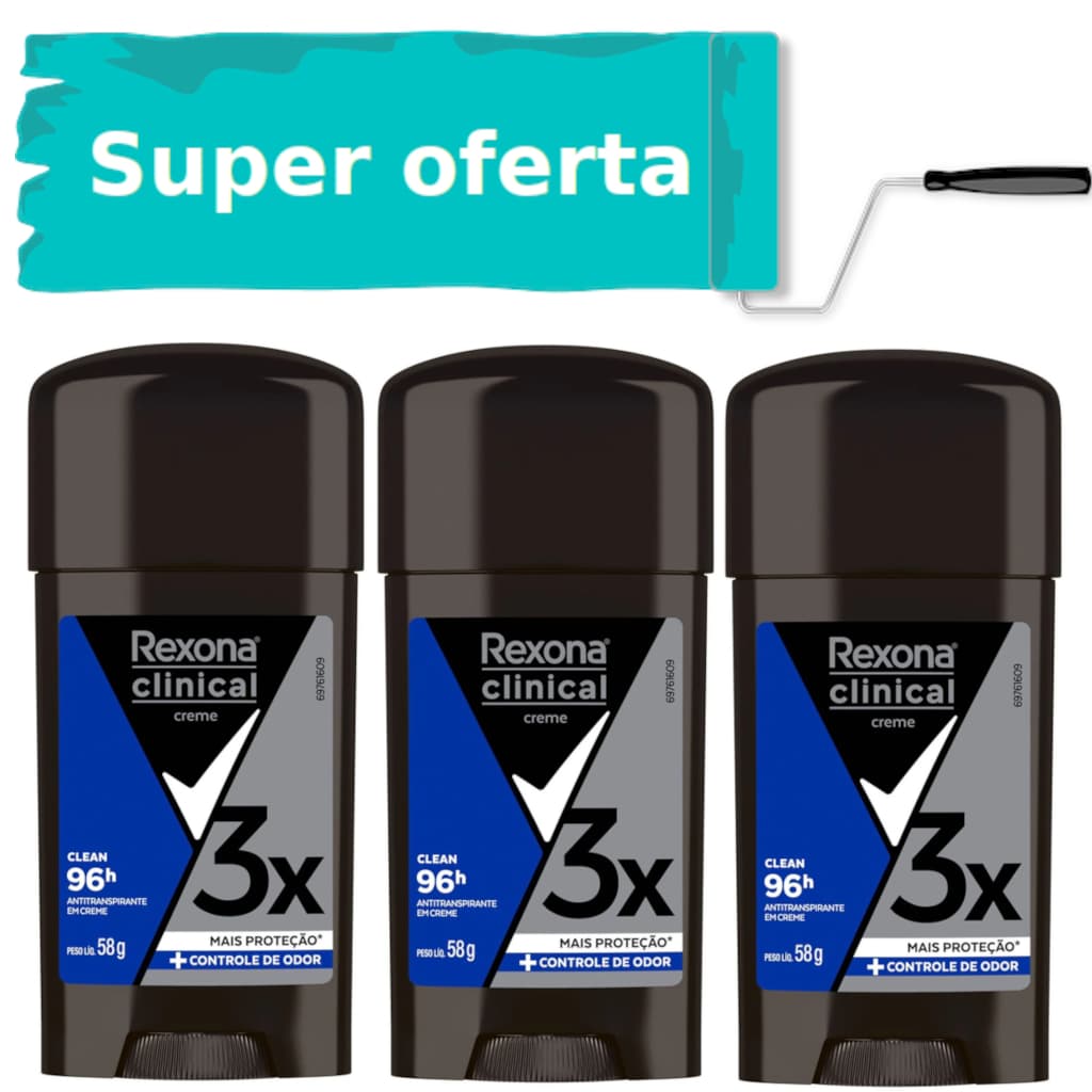 KIT C/3 DESODORANTE CREME REXONA CLINICAL MEN CLEAN 58G 3UND