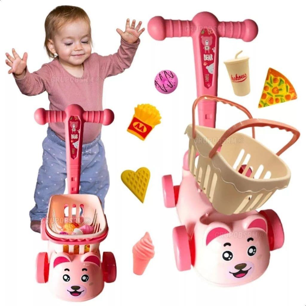 Kit andador bebe carrinho passeio infantil + brinquedos de mercadinho presente menino natal menina