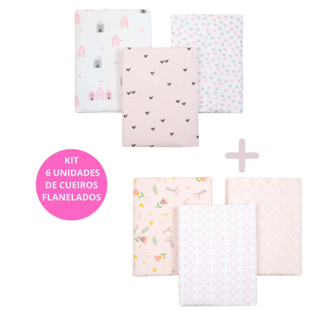 KIT C/6 UN DE CUEIROS FLANELADO MANTA CHARUTINHO ESTAMPADO - ACABAMENTO OVERLOCK - BEBÊ PAPI COMPOSE