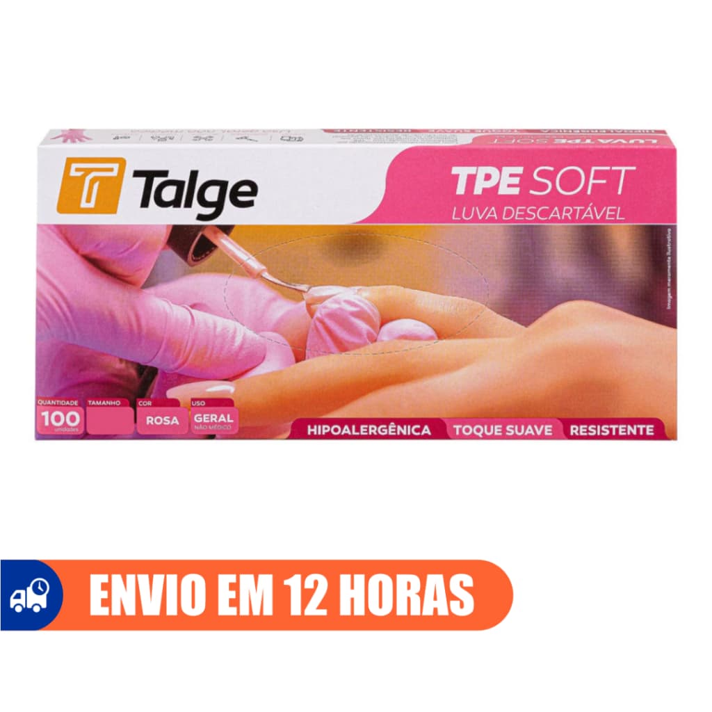 Luva Descartável Rosa Sem Pó TPE Viniflex 100un Talge