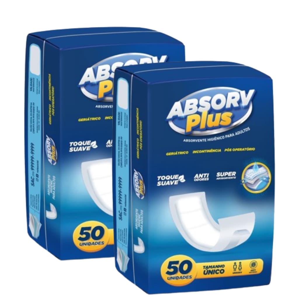 Kit 2 Absorventes Geriátrico Absorv Plus Alta Performance, Controle de Odor Alta Absorção