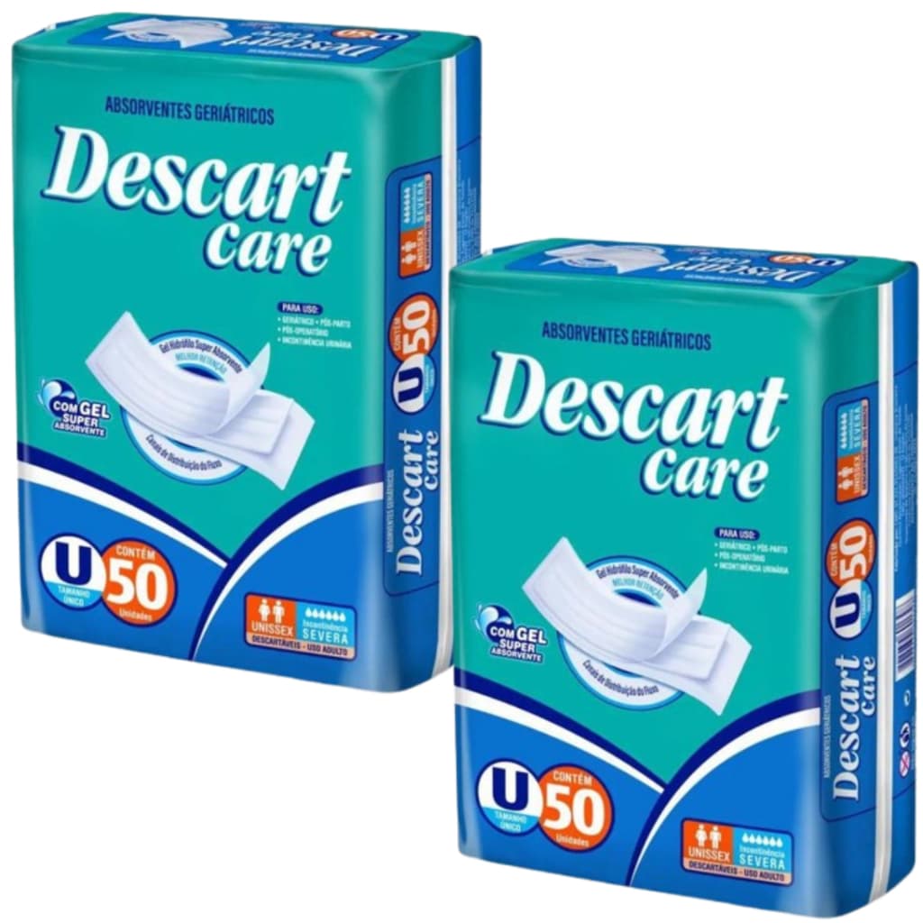 Kit 2 Pacotes Absorvente Adulto Incontinência Descart Care - Total 100 Unidades