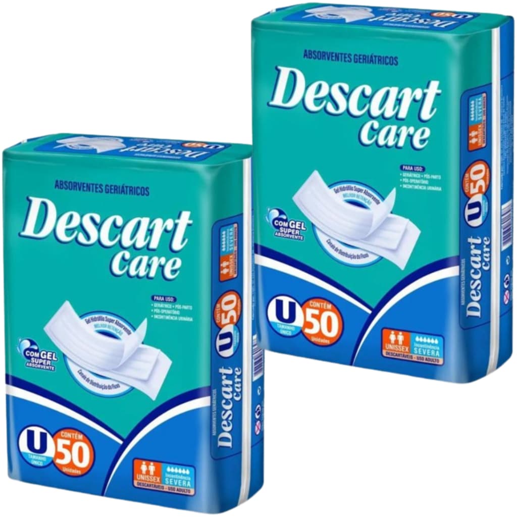 Kit 2 Pacotes Absorvente Adulto Geriátrico Descart Care - Total 100 Unidades