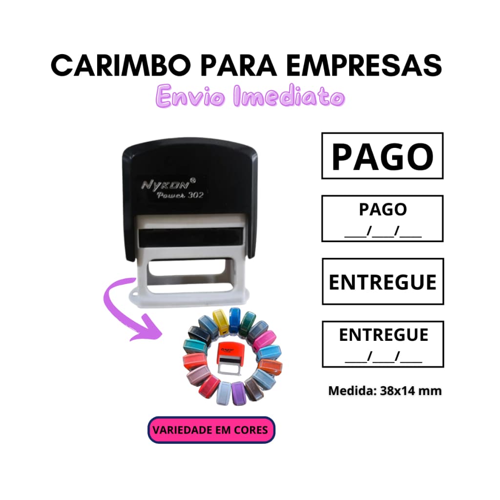 Carimbo PAGO OU  ENTREGUE com OU sem DATA - Automático 302 Nykon (tamanho 38mmx14mm)