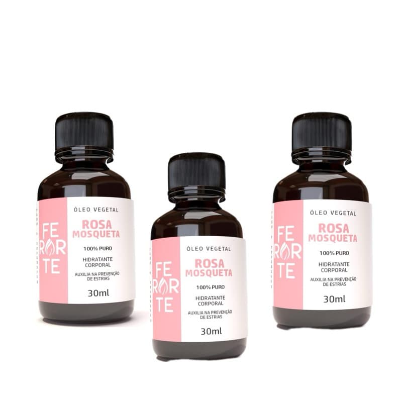 kit 3 óleos de rosa mosqueta 100% puro 30ml mancha, rejuvenescimento, clareador, antissinais