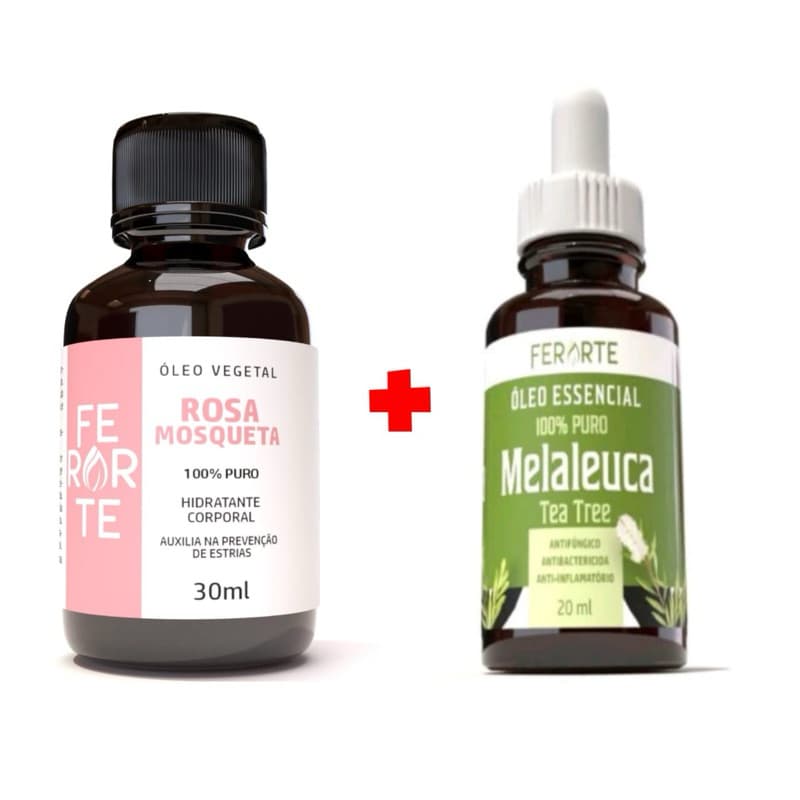 Kit Óleo de rosa mosqueta 100%  e óleo de melaleuca manchas, estrias, fungo de unha