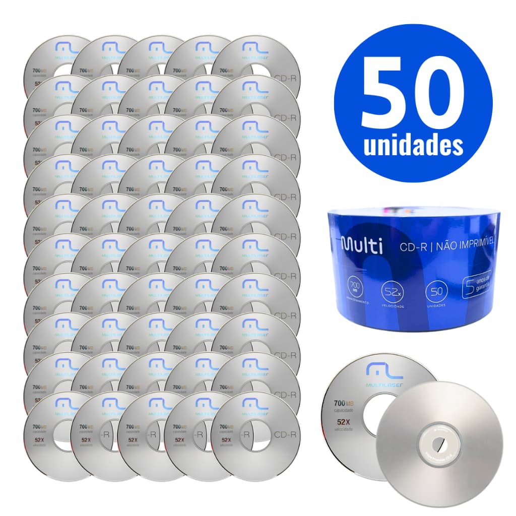 50 Midia Cd-r Virgem Multilaser Cd 52x 700mb Cdr Gravável