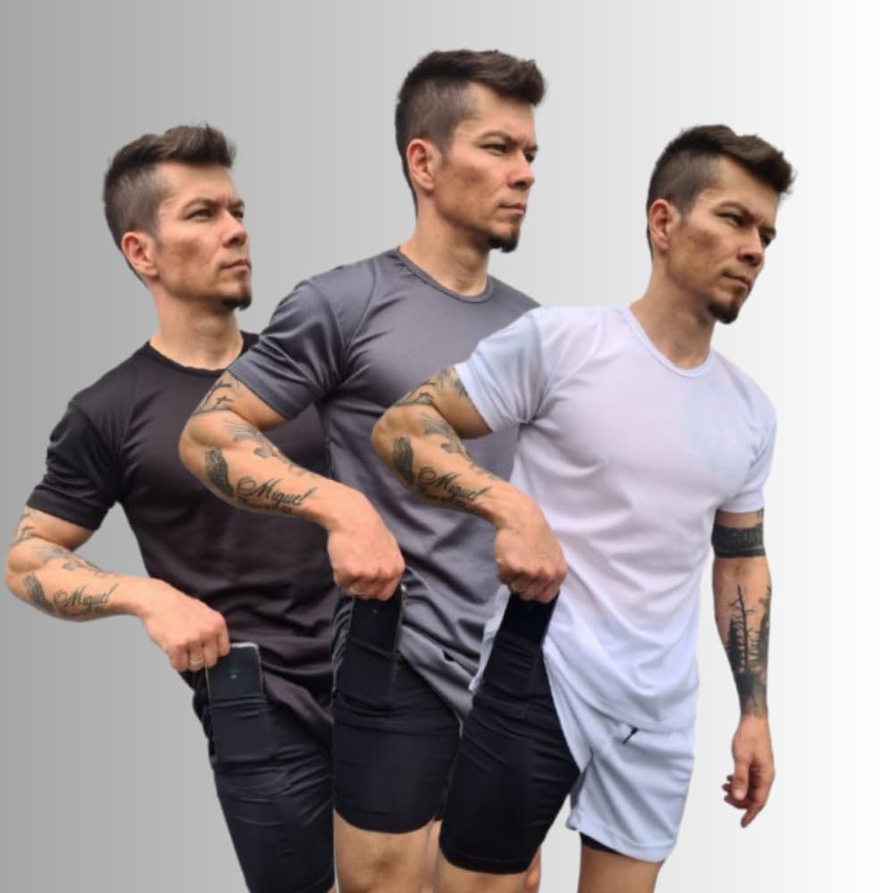 Kit 3 Conjunto de Academia Masculino Estilo Boyfriend com Shorts 2 em 1 + Camiseta Dry Fit